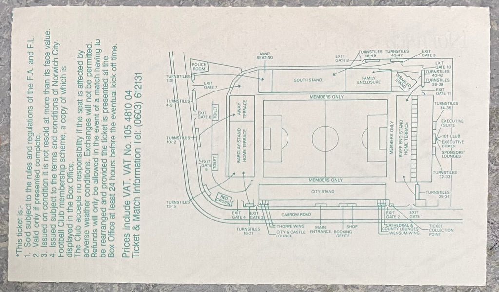 1990/91 ORIGINAL DIVISION 1 TICKET NORWICH CITY V TOTTENHAM HOTSPUR
