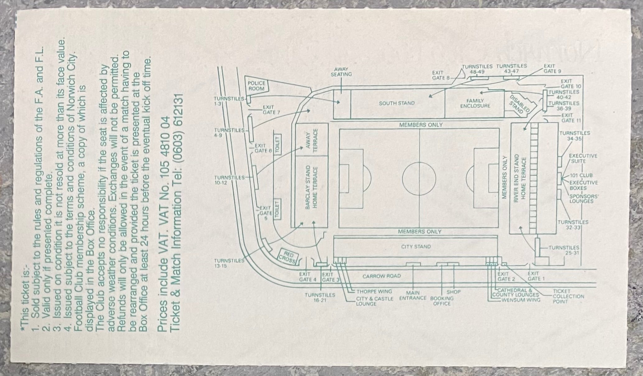 1990/91 ORIGINAL DIVISION 1 TICKET NORWICH CITY V TOTTENHAM HOTSPUR