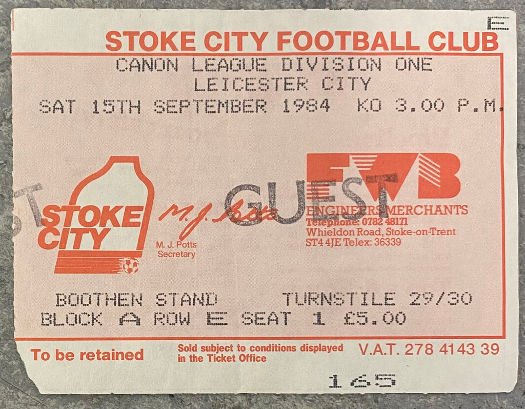 1984/85 ORIGINAL DIVISION 1 TICKET STOKE CITY V LEICESTER CITY