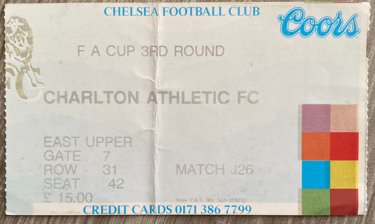 1994/95 ORIGINAL FA CUP 3RD ROUND TICKET CHELSEA V CHARLTON ATHLETIC