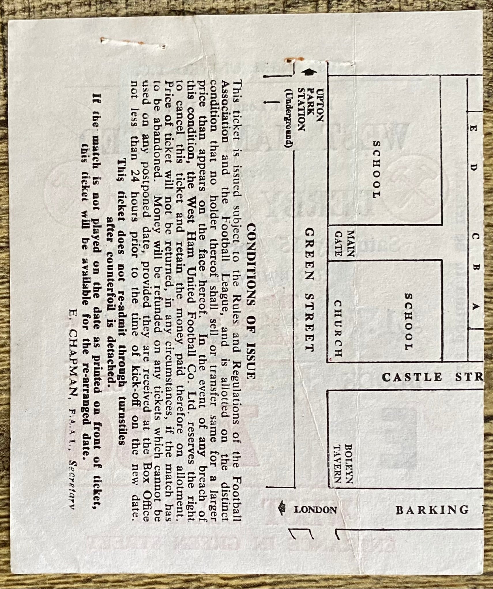 1977/78 ORIGINAL DIVISION ONE TICKET WEST HAM UNITED V DERBY COUNTY