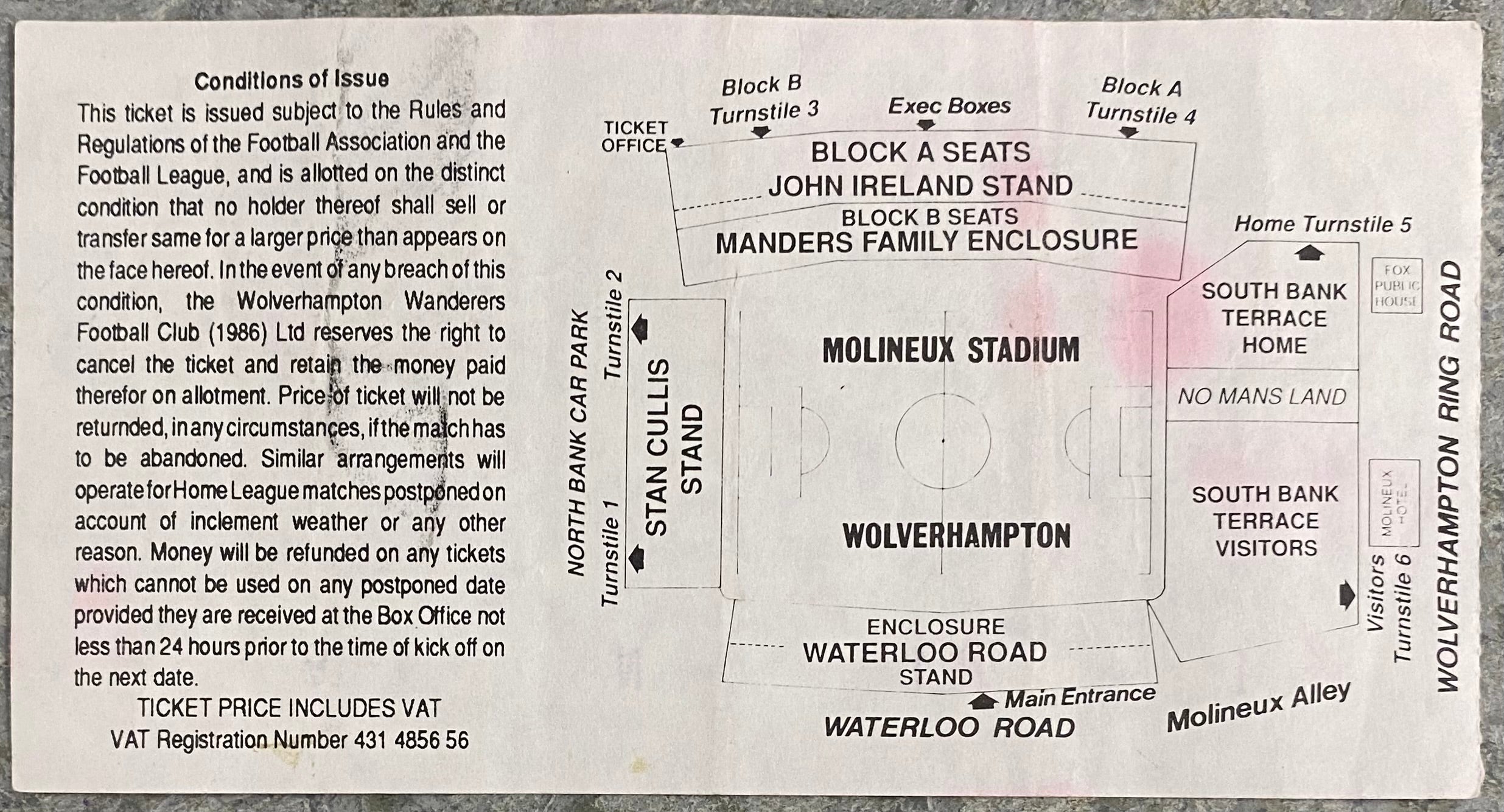 1992/93 ORIGINAL DIVISION 1 TICKET WOLVERHAMPTON WANDERERS V LEICESTER CITY
