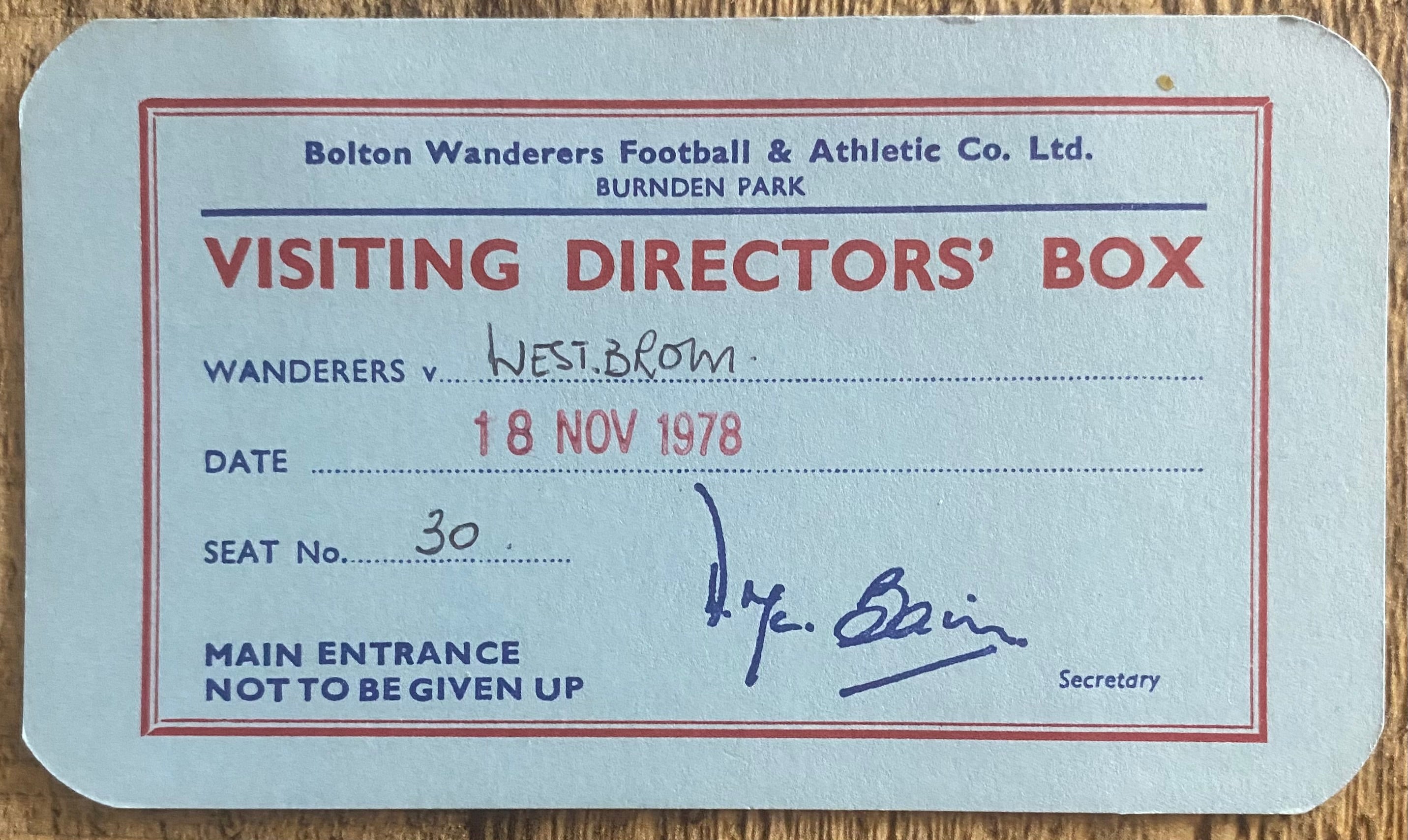 1978/79 ORIGINAL DIVISION ONE TICKET BOLTON WANDERERS V WEST BROMWICH ALBION