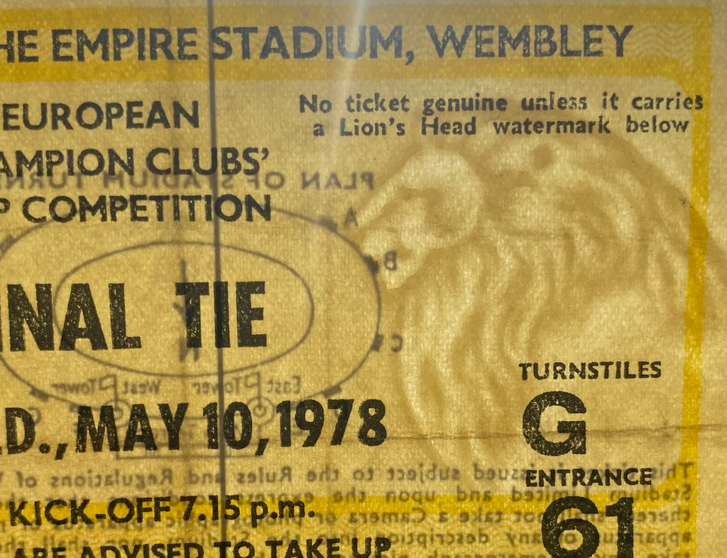 1978 ORIGINAL EUROPEAN CUP FINAL TICKET LIVERPOOL V FC BRUGES @ WEMBLEY