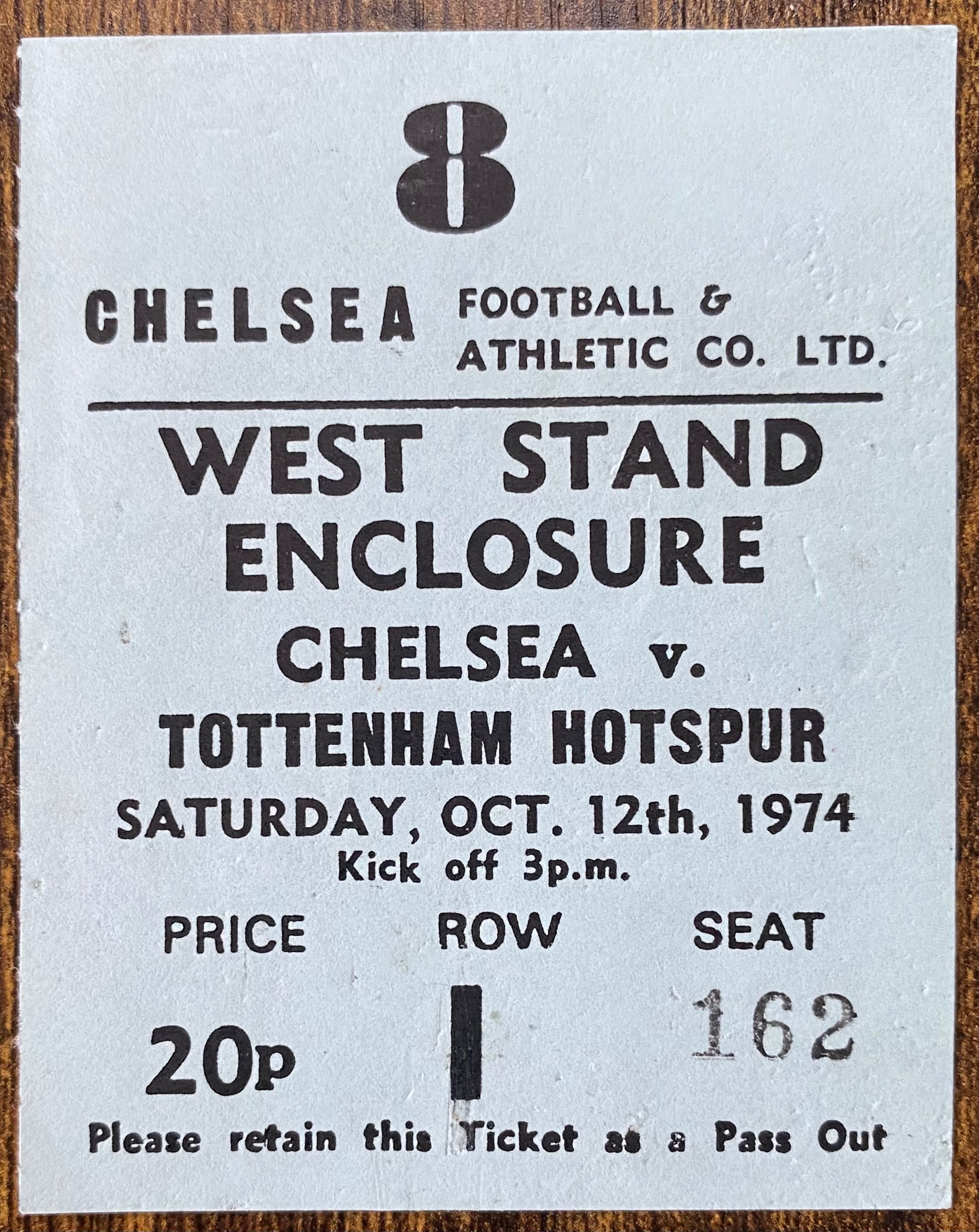 1974/75 ORIGINAL DIVISION 1 TICKET CHELSEA V TOTTENHAM HOTSPUR