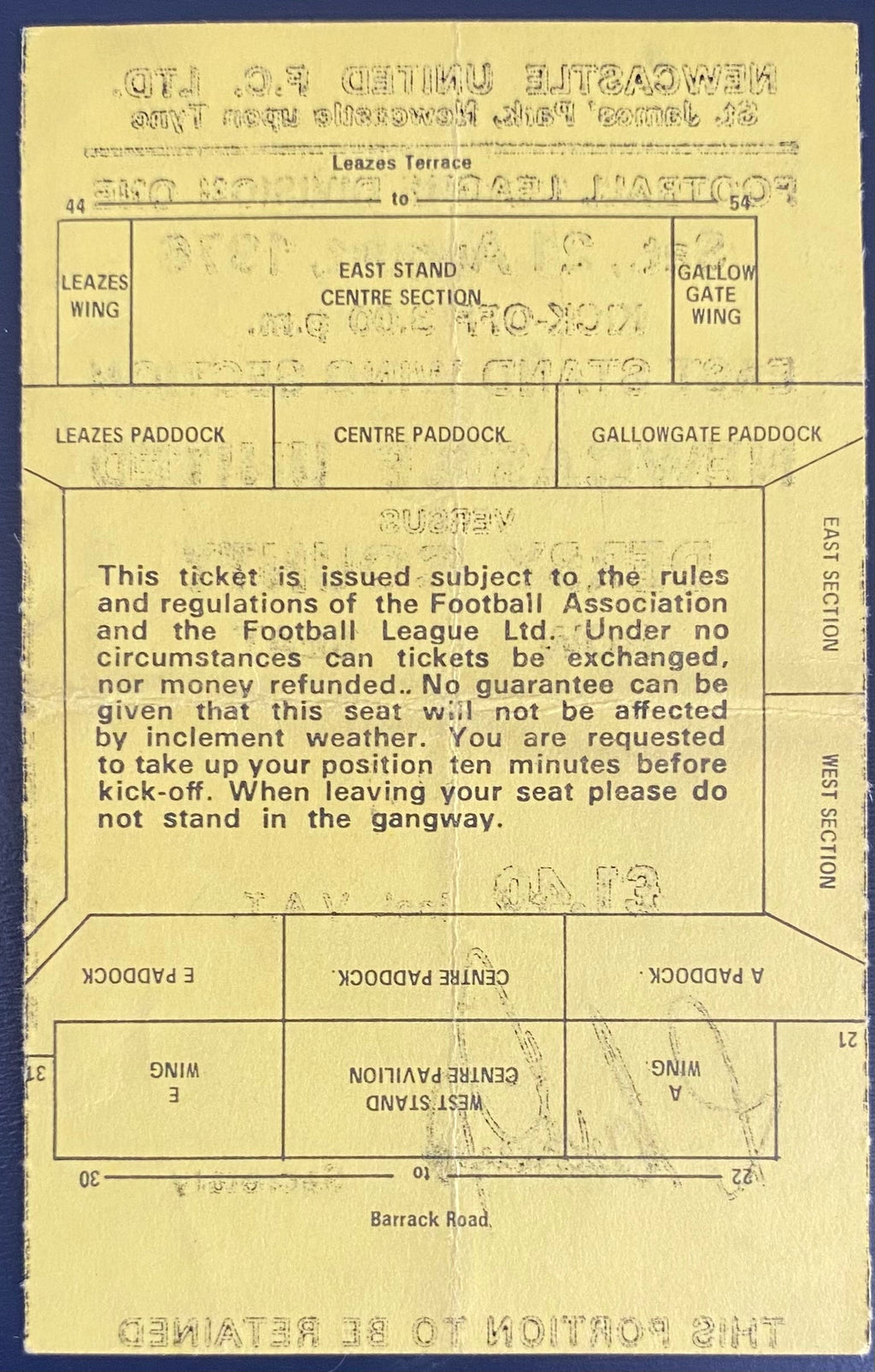1976/77 ORIGINAL DIVISION 1 TICKET NEWCASTLE UNITED V DERBY COUNTY