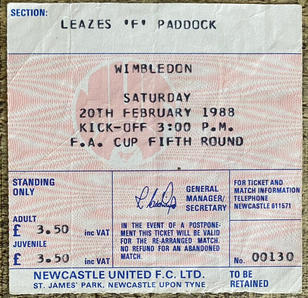 1987/88 ORIGINAL FA CUP 5TH ROUND TICKET NEWCASTLE UNITED V WIMBLEDON