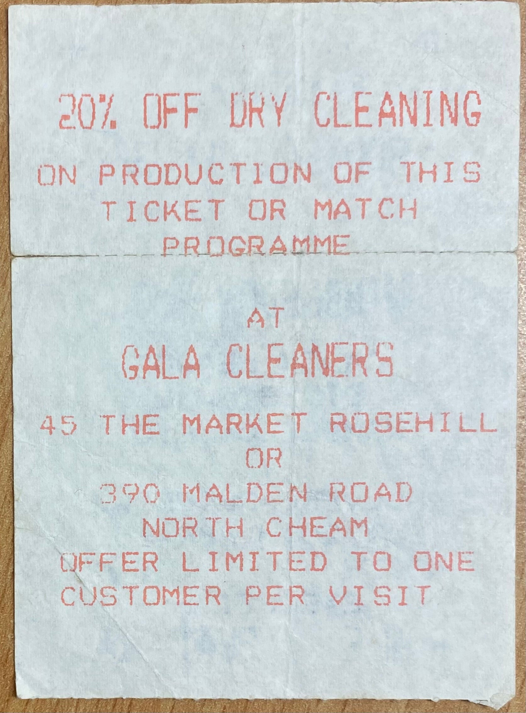 1984/85 ORIGINAL DIVISION 2 TICKET WIMBLEDON V WOLVERHAMPTON WANDERERS