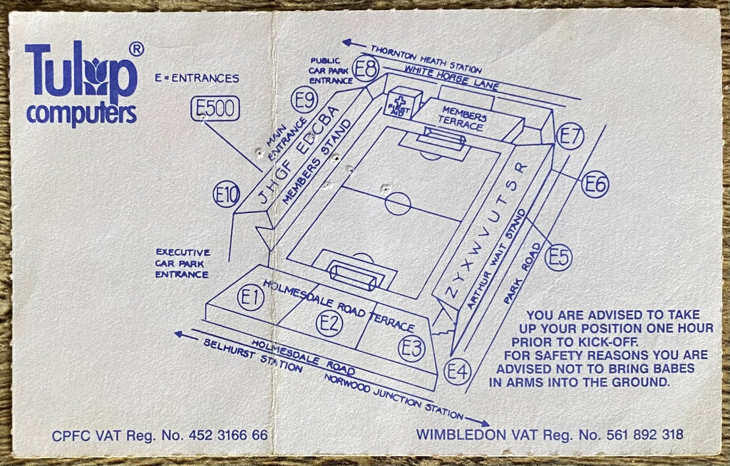 1991/92 ORIGINAL ZENITH DATA SYSTEMS CUP AREA SEMI FINAL TICKET CRYSTAL PALACE V CHELSEA