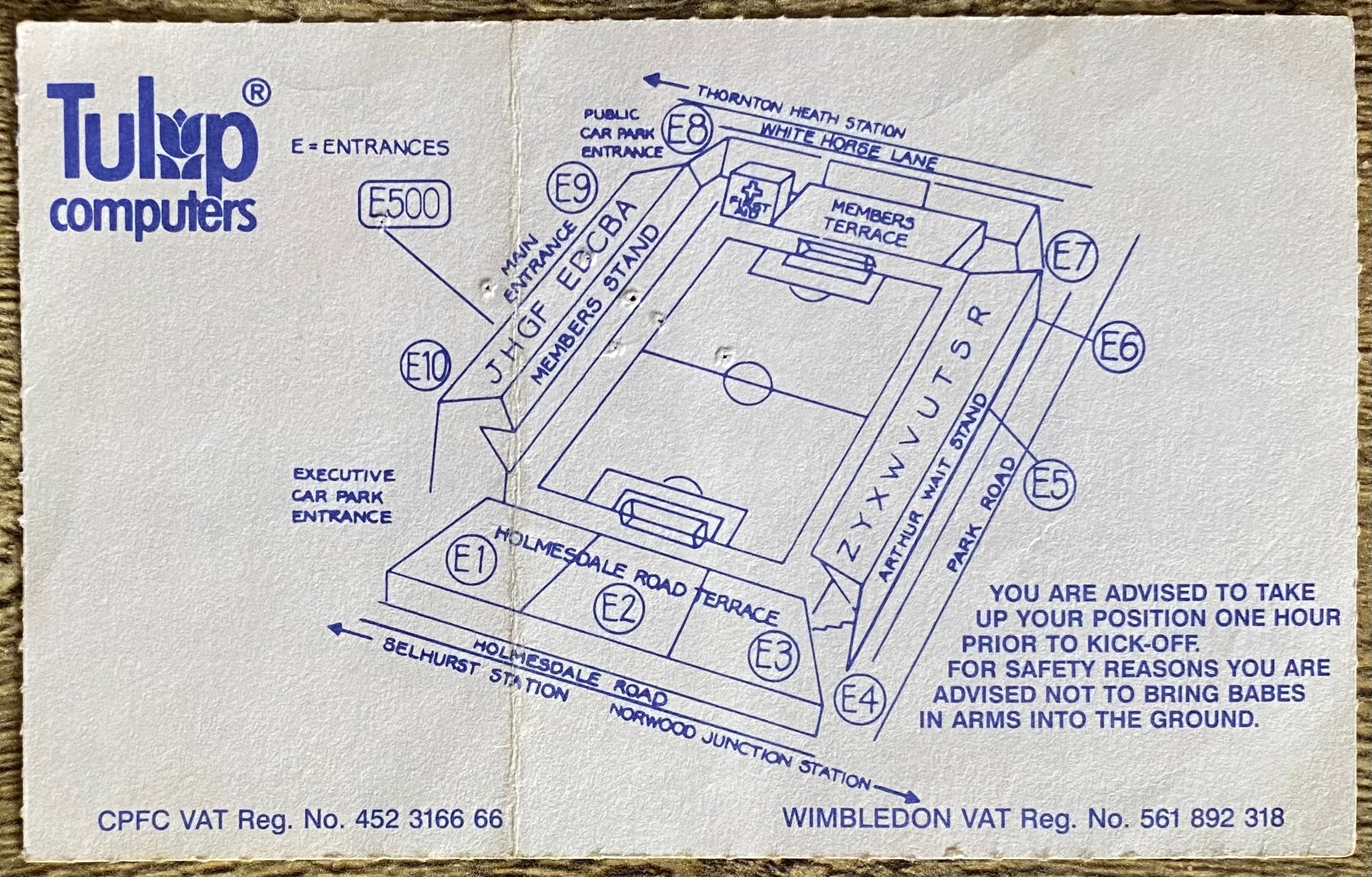 1991/92 ORIGINAL ZENITH DATA SYSTEMS CUP AREA SEMI FINAL TICKET CRYSTAL PALACE V CHELSEA