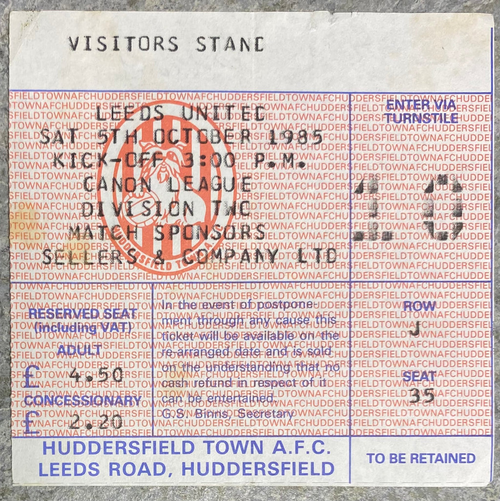 1985/86 ORIGINAL DIVISION TWO TICKET HUDDERSFIELD TOWN V LEEDS UNITED