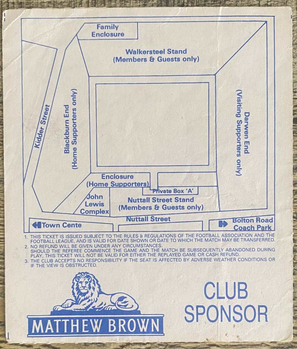 1991/92 ORIGINAL DIVISION 2 TICKET BLACKBURN ROVERS V WOLVERHAMPTON WANDERERS