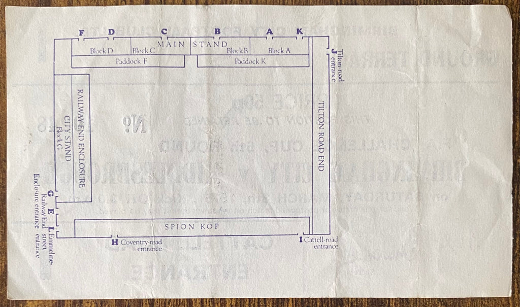 1974/75 ORIGINAL FA CUP 6TH ROUND TICKET BIRMINGHAM CITY V MIDDLESBROUGH