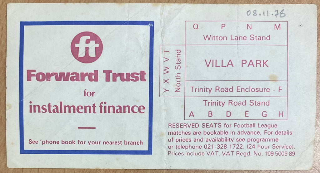 1978/79 ORIGINAL LEAGUE CUP 4TH ROUND TICKET ASTON VILLA V LUTON TOWN