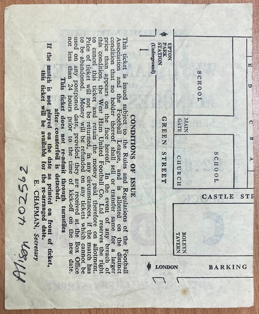 1976/77 ORIGINAL DIVISION ONE TICKET WEST HAM UNITED V MANCHESTER CITY