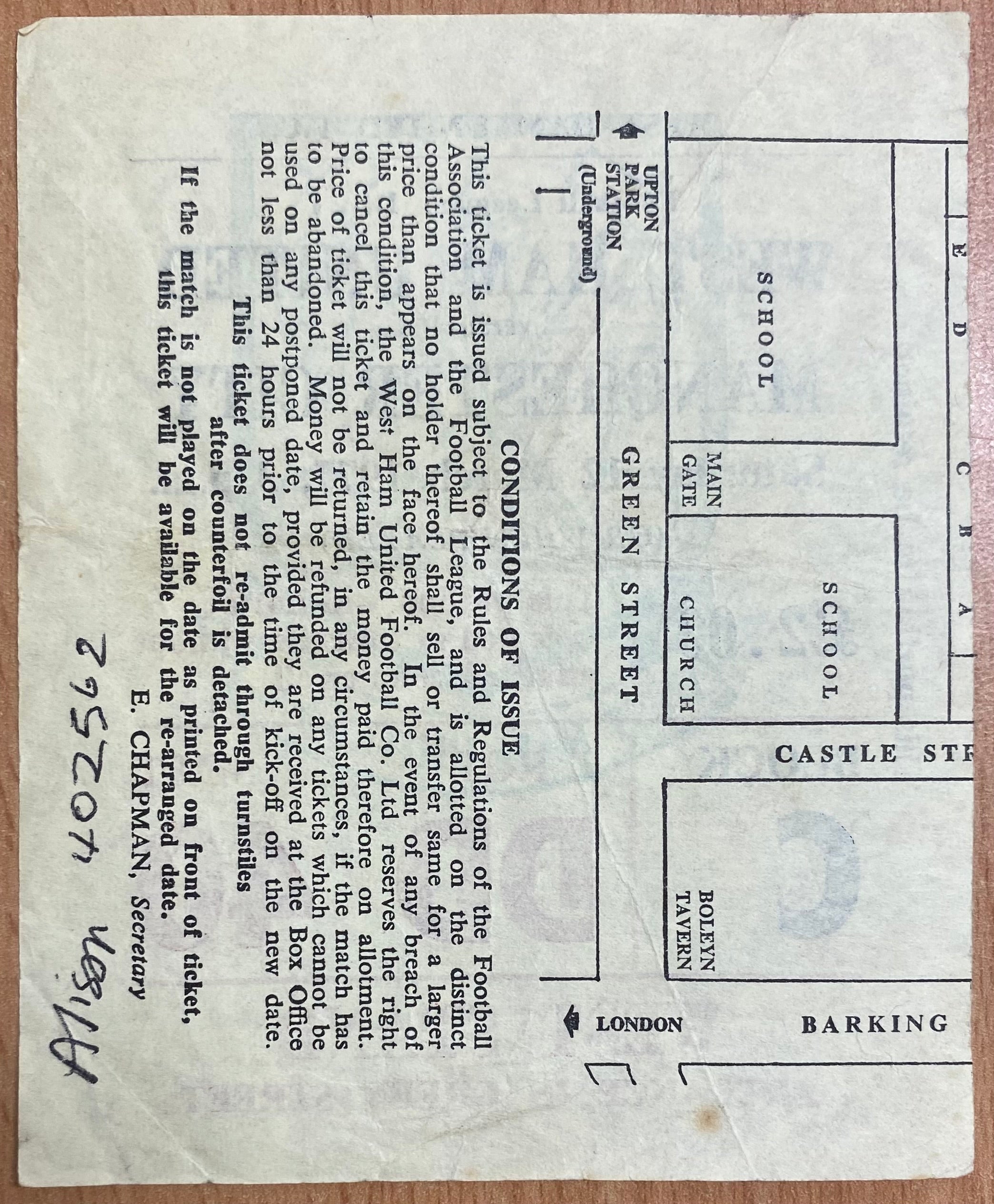 1976/77 ORIGINAL DIVISION ONE TICKET WEST HAM UNITED V MANCHESTER CITY