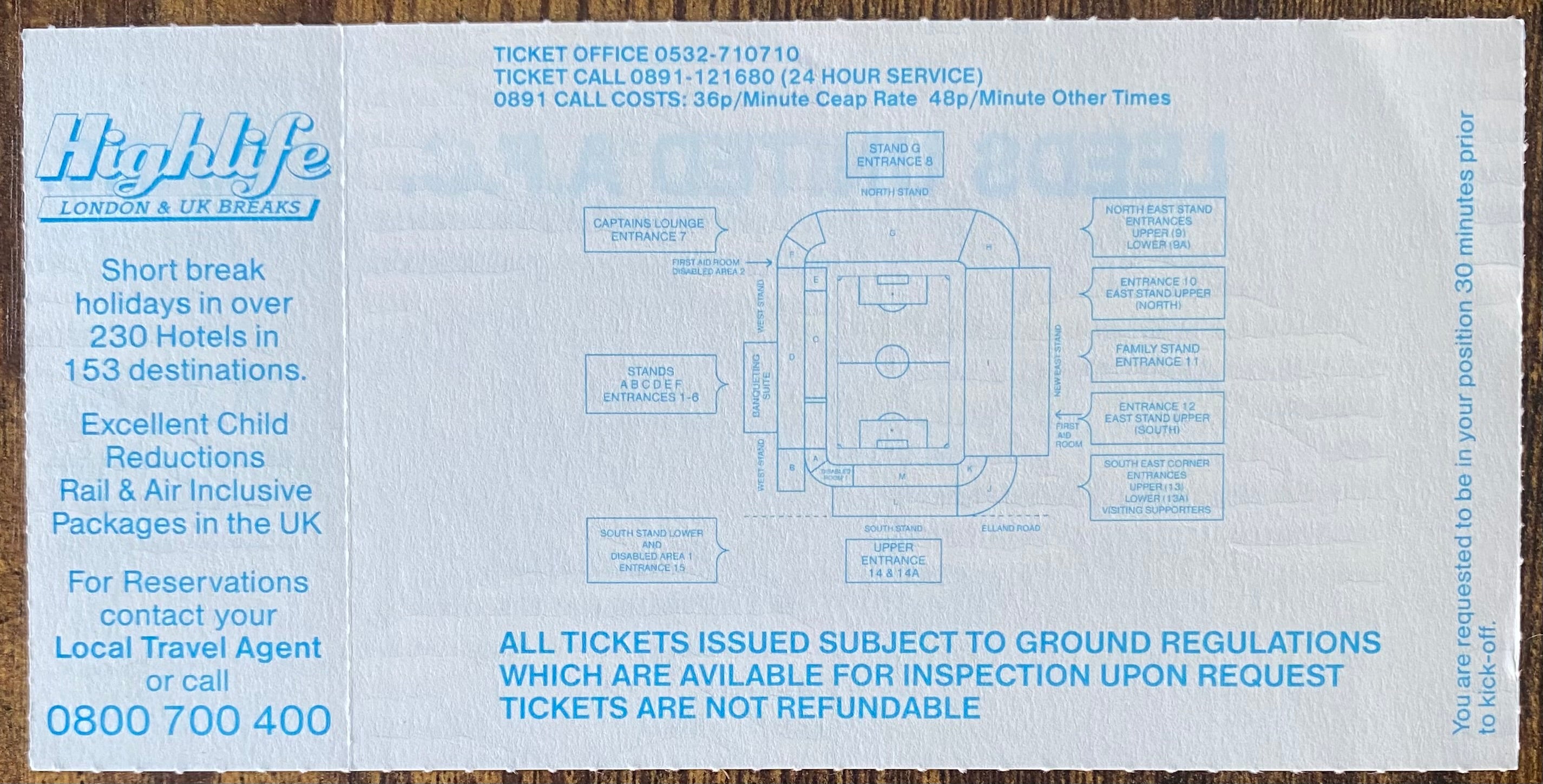 1993/94 ORIGINAL PREMIERSHIP UNUSED TICKET LEEDS UNITED V MANCHESTER CITY