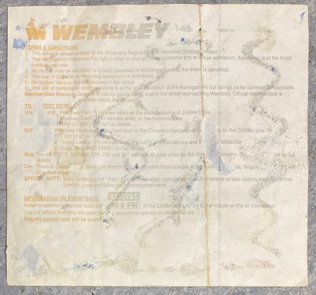 1994 ORIGINAL COCA COLA CUP FINAL TICKET MANCHESTER UNITED V ASTON VILLA