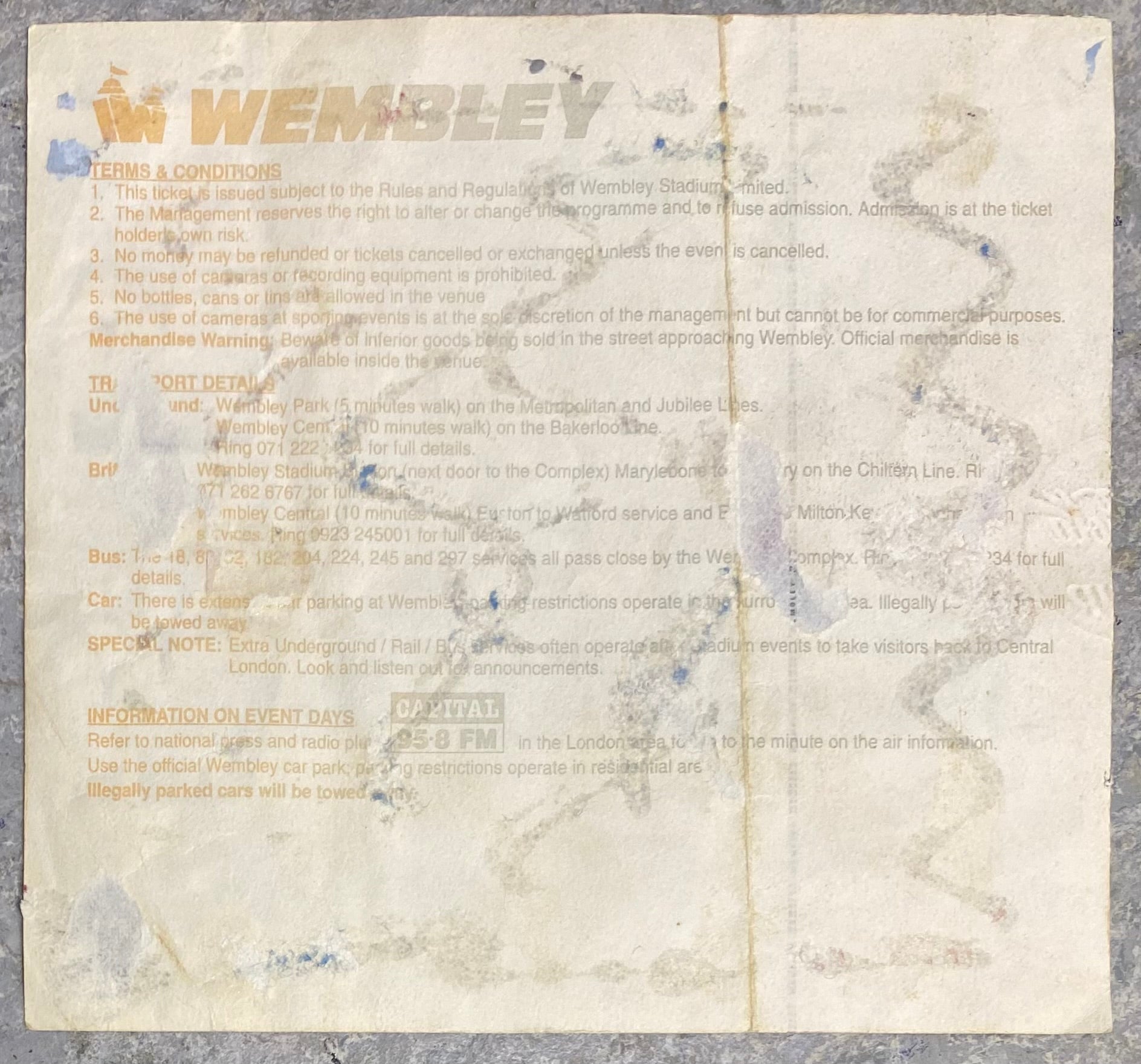 1994 ORIGINAL COCA COLA CUP FINAL TICKET MANCHESTER UNITED V ASTON VILLA