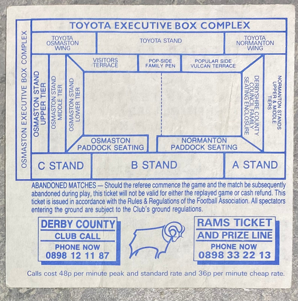 1992/93 ORIGINAL DIVISION ONE TICKET DERBY COUNTY V LEICESTER CITY