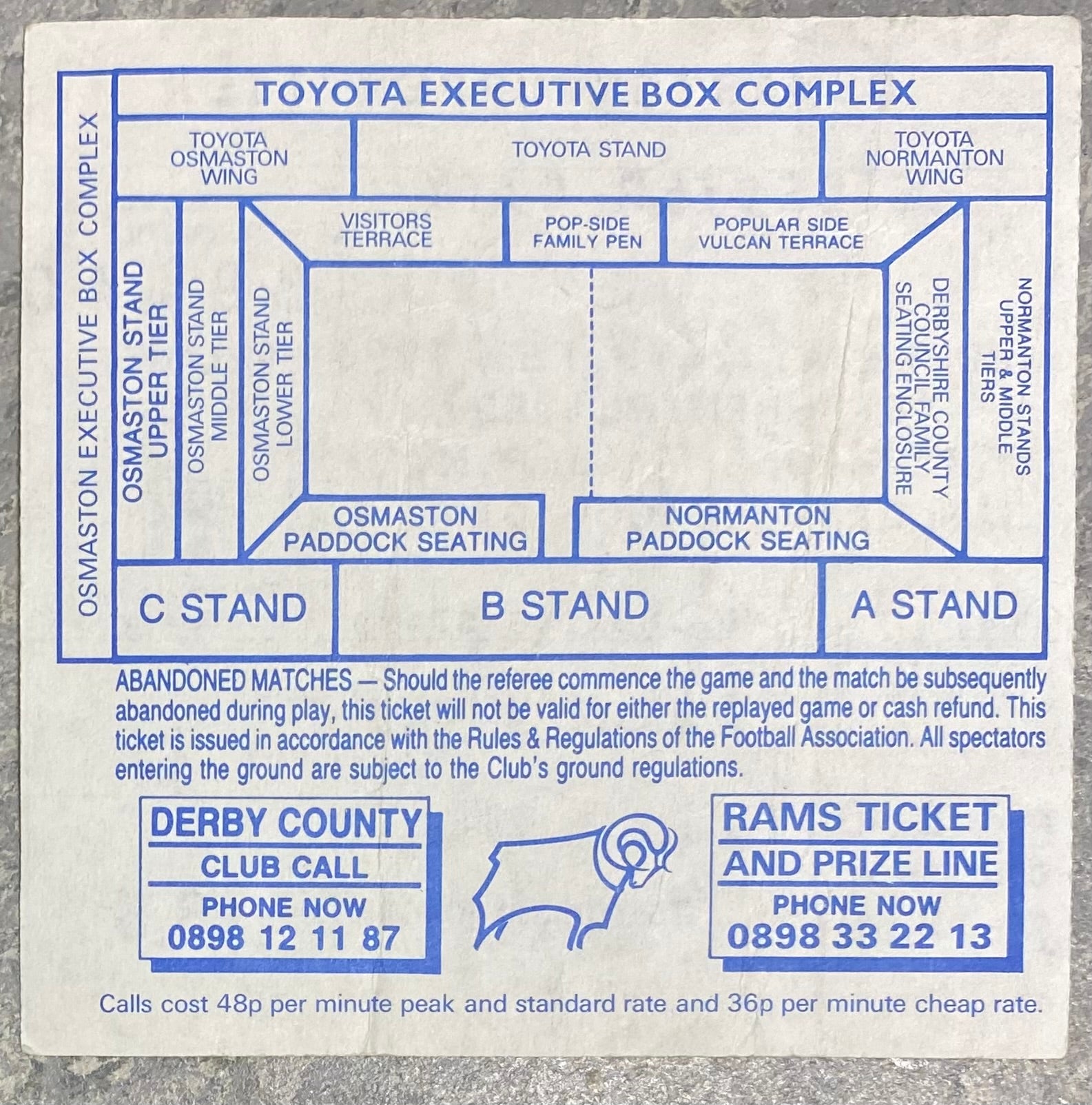 1992/93 ORIGINAL DIVISION ONE TICKET DERBY COUNTY V LEICESTER CITY