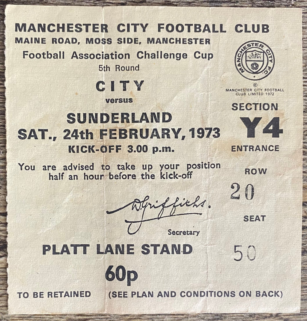 1972/73 ORIGINAL FA CUP 5TH ROUND TICKET MANCHESTER CITY V SUNDERLAND
