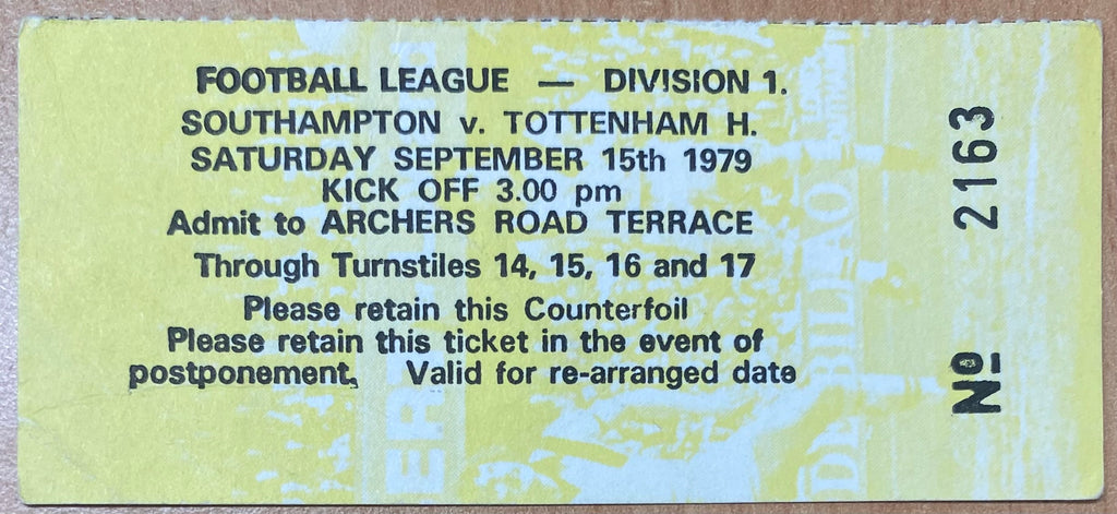 1979/80 ORIGINAL DIVISION ONE TICKET SOUTHAMPTON V TOTTENHAM HOTSPUR