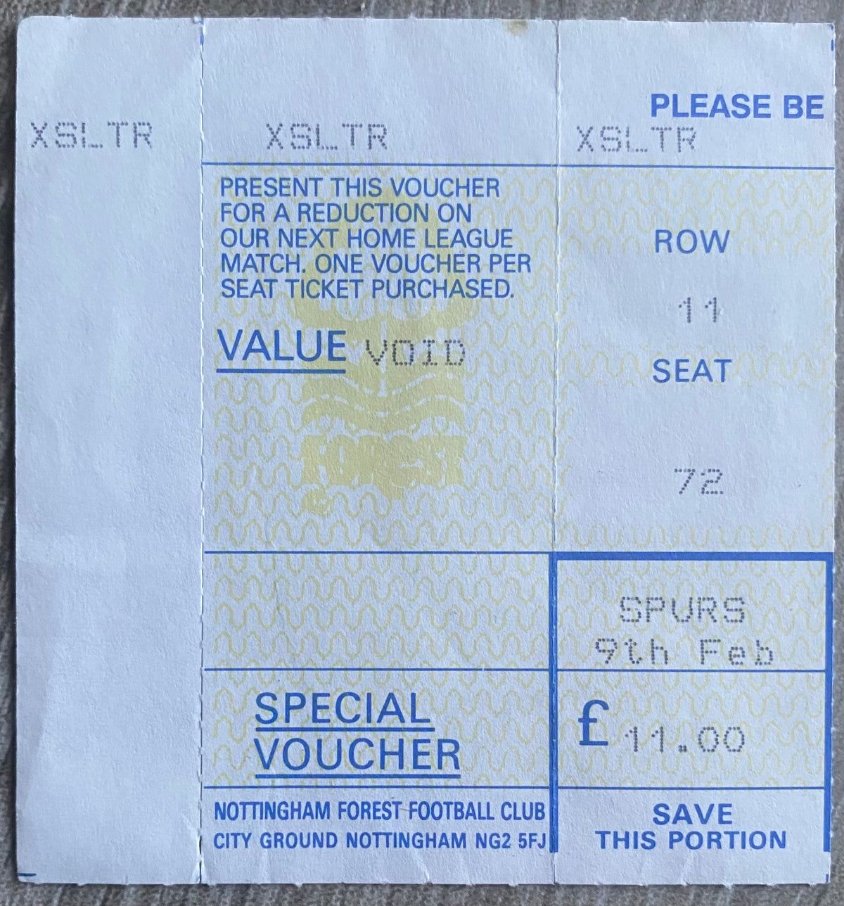 1991/92 ORIGINAL RUMBELOWS CUP SEMI FINAL 1ST LEG TICKET NOTTINGHAM FOREST V TOTTENHAM HOTSPUR
