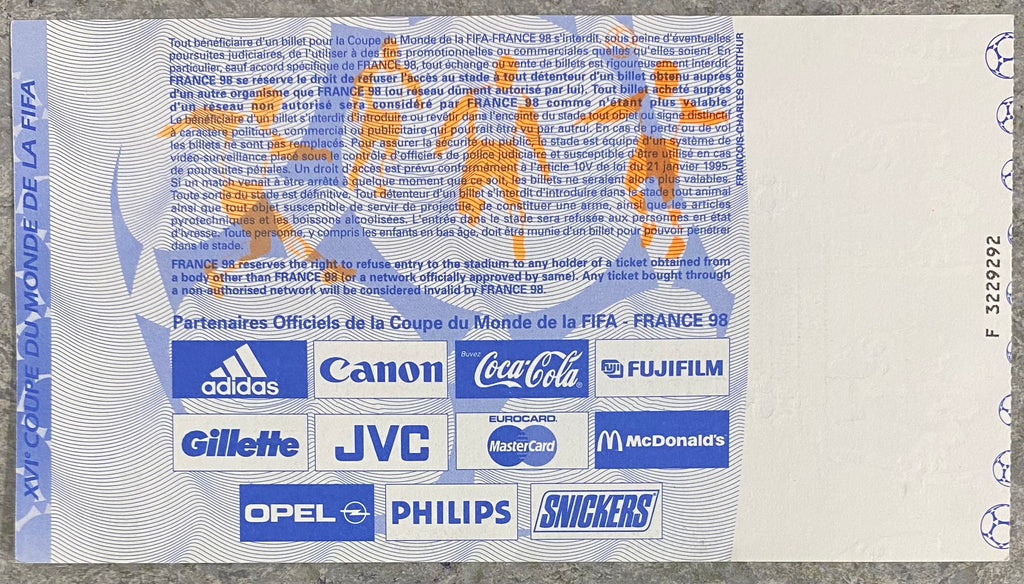 1998 ORIGINAL WORLD CUP 1ST ROUND TICKET SCOTLAND V MOROCCO @ ST ETIENNE