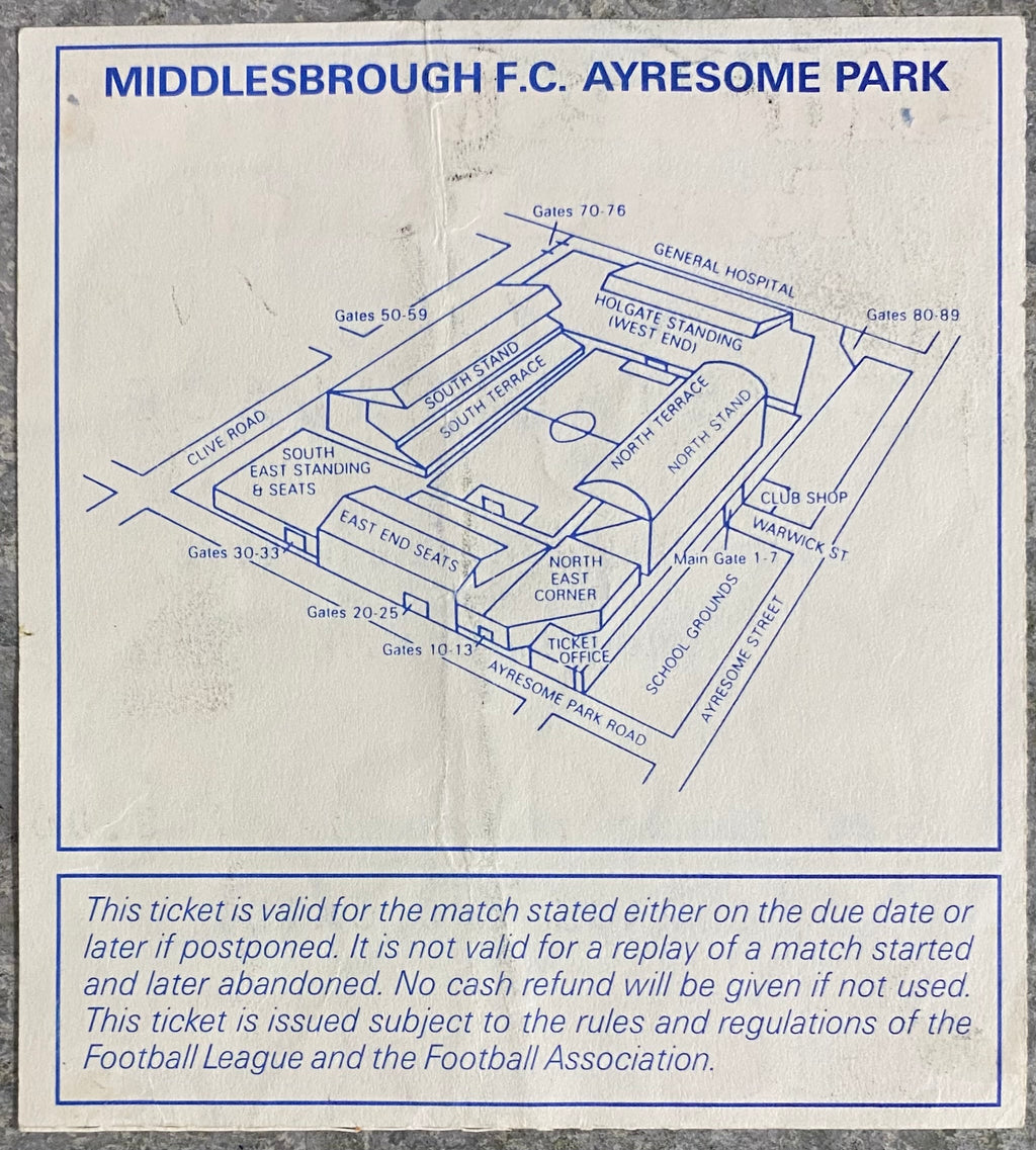 1992/93 ORIGINAL PREMIER LEAGUE TICKET MIDDLESBROUGH V CRYSTAL PALACE