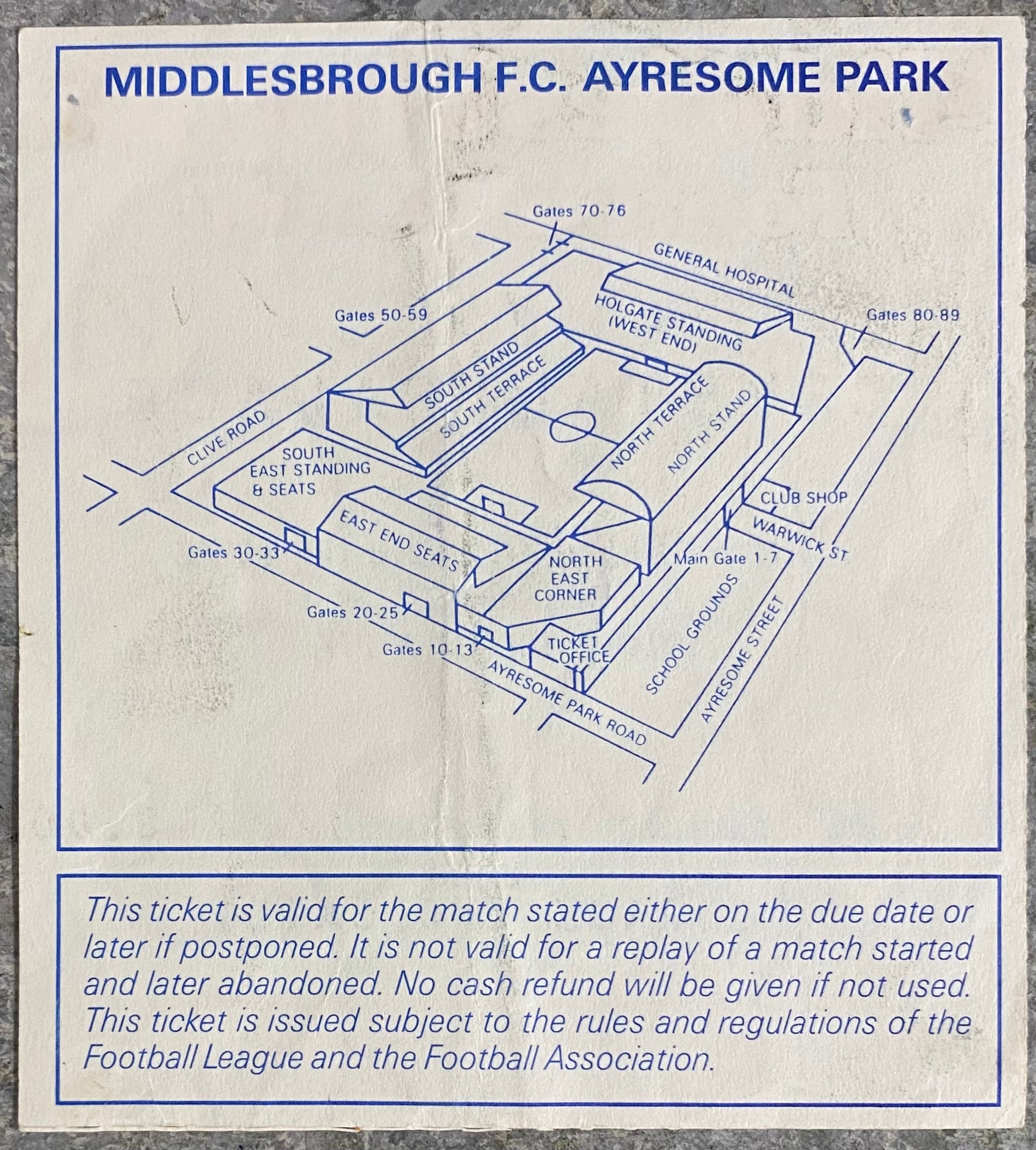 1992/93 ORIGINAL PREMIER LEAGUE TICKET MIDDLESBROUGH V CRYSTAL PALACE