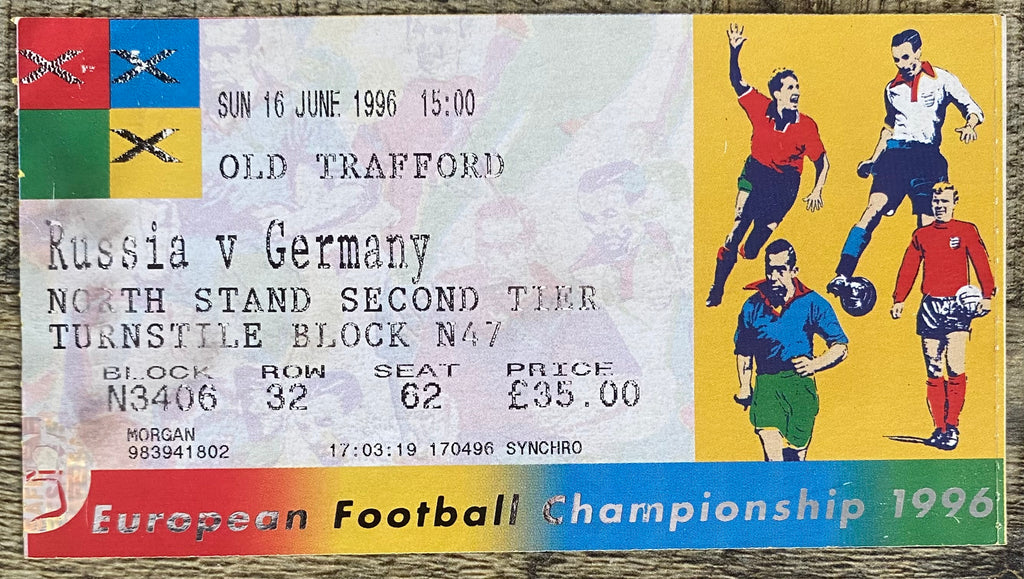 1996 ORIGINAL EUROPEAN CHAMPIONSHIPS EURO 96 TICKET RUSSIA V GERMANY @ OLD TRAFFORD