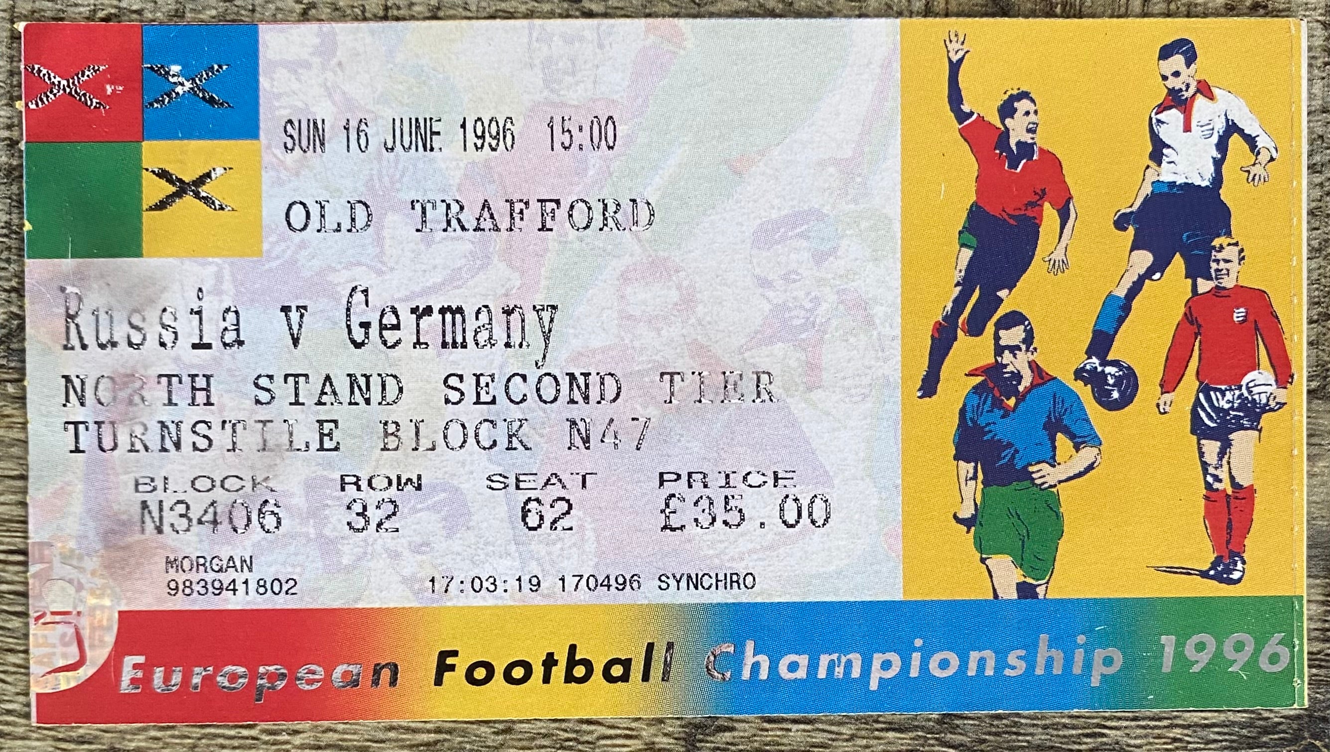 1996 ORIGINAL EUROPEAN CHAMPIONSHIPS EURO 96 TICKET RUSSIA V GERMANY @ OLD TRAFFORD