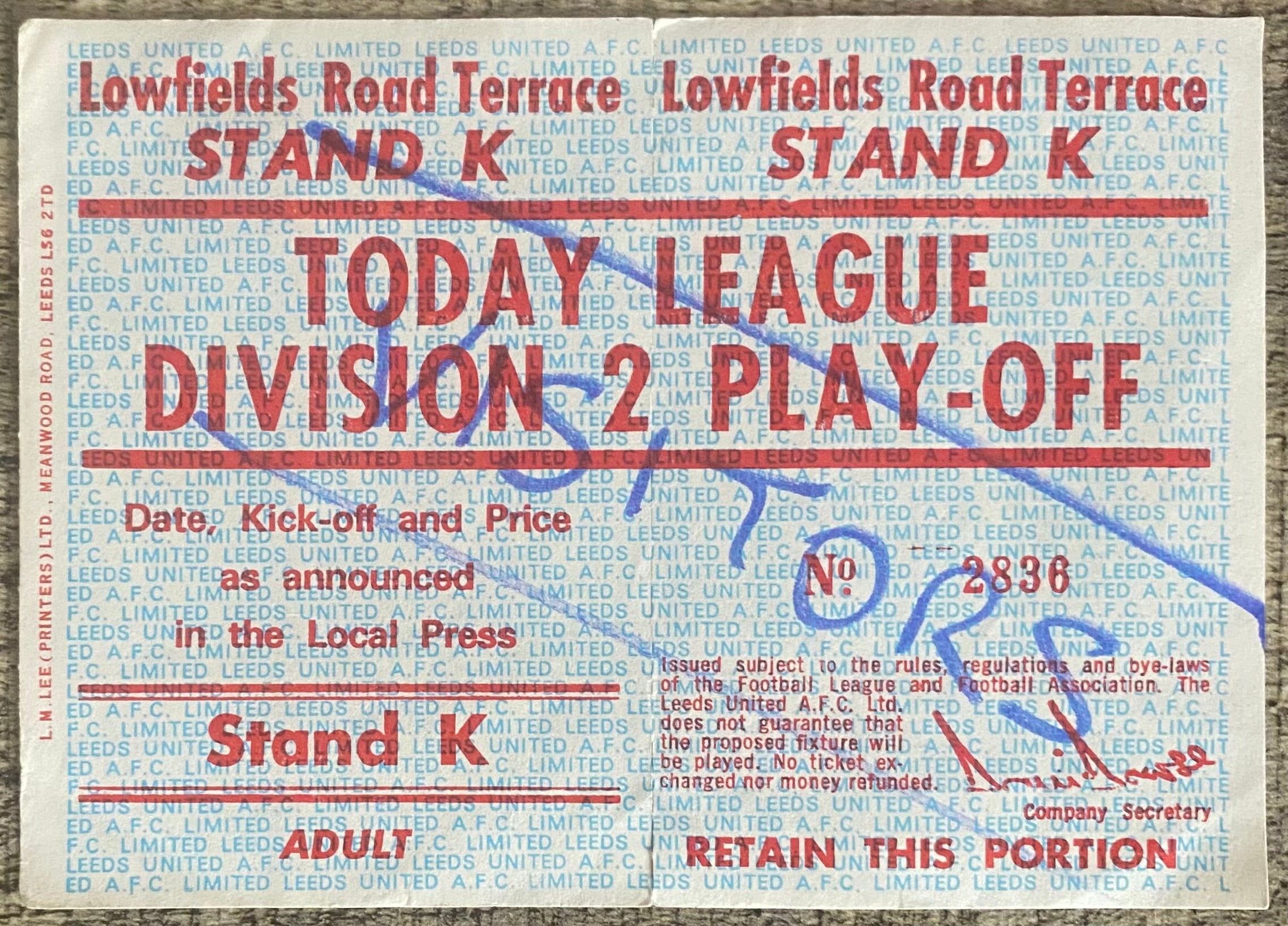 1986/87 ORIGINAL DIVISION 1 PLAY OFF FINAL 2ND LEG UNUSED TICKET LEEDS UNITED V CHARLTON ATHLETIC