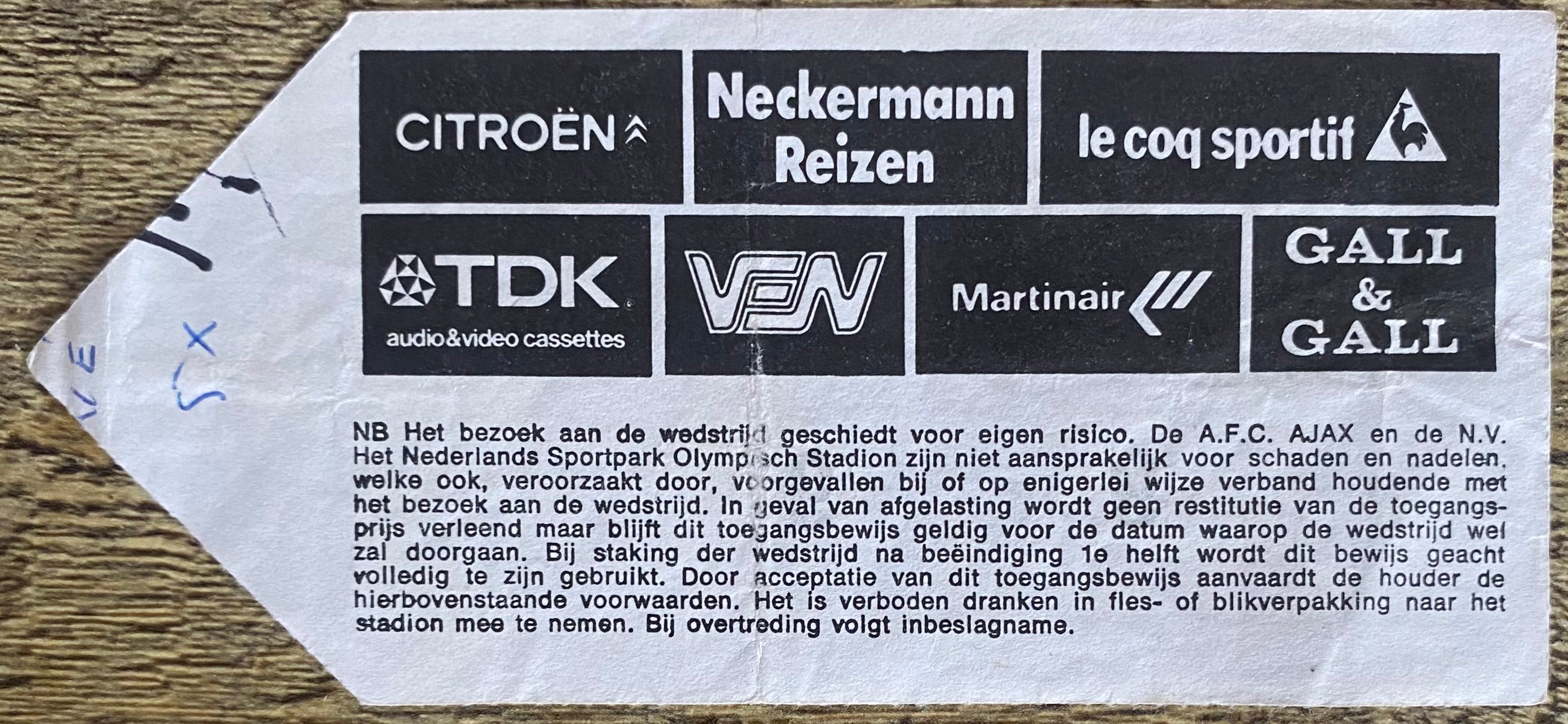 1982/83 ORIGINAL EUROPEAN CUP 1ST ROUND 2ND LEG TICKET AJAX AMSTERDAM V GLASGOW CELTIC