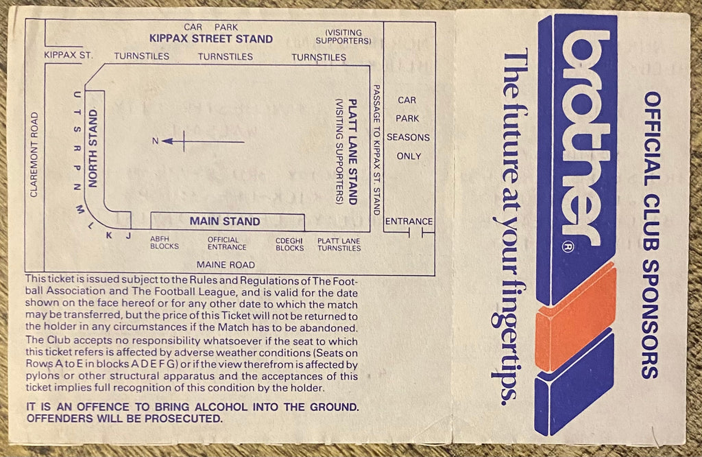 1988/89 ORIGINAL DIVISION 2 UNUSED TICKET MANCHESTER CITY V WALSALL