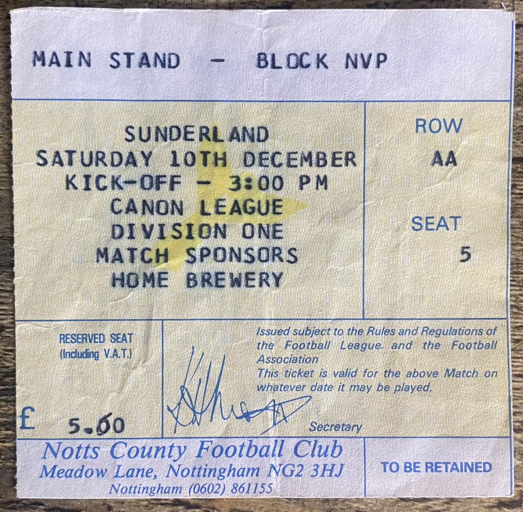 1983/84 ORIGINAL DIVISION 1 TICKET NOTTS COUNTY V SUNDERLAND