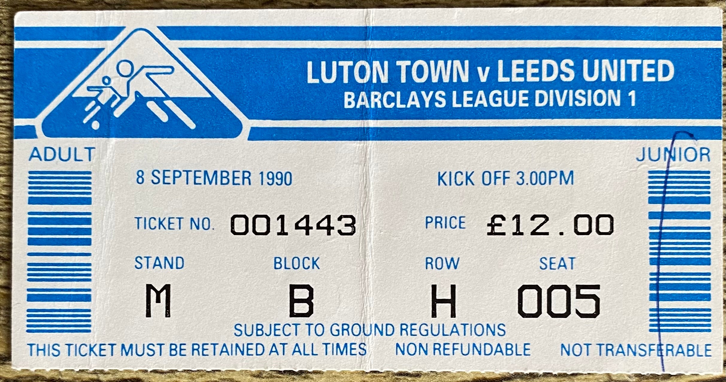 1990/91 ORIGINAL DIVISION 1 TICKET LUTON TOWN V LEEDS UNITED