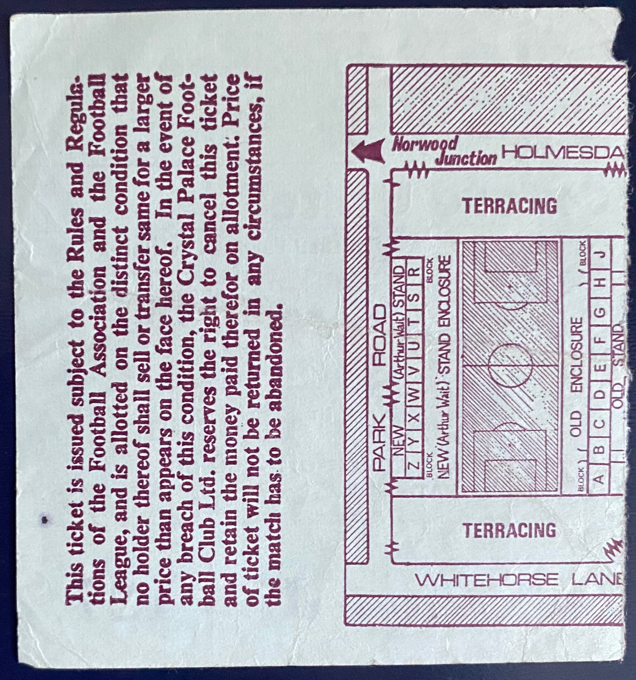 1973/74 ORIGINAL DIVISION 2 TICKET CRYSTAL PALACE V OXFORD UNITED