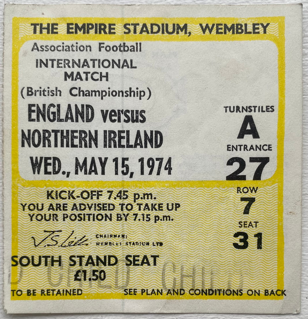 1974 ORIGINAL BRITISH HOME INTERNATIONAL CHAMPIONSHIPS TICKET ENGLAND V NORTHERN IRELAND