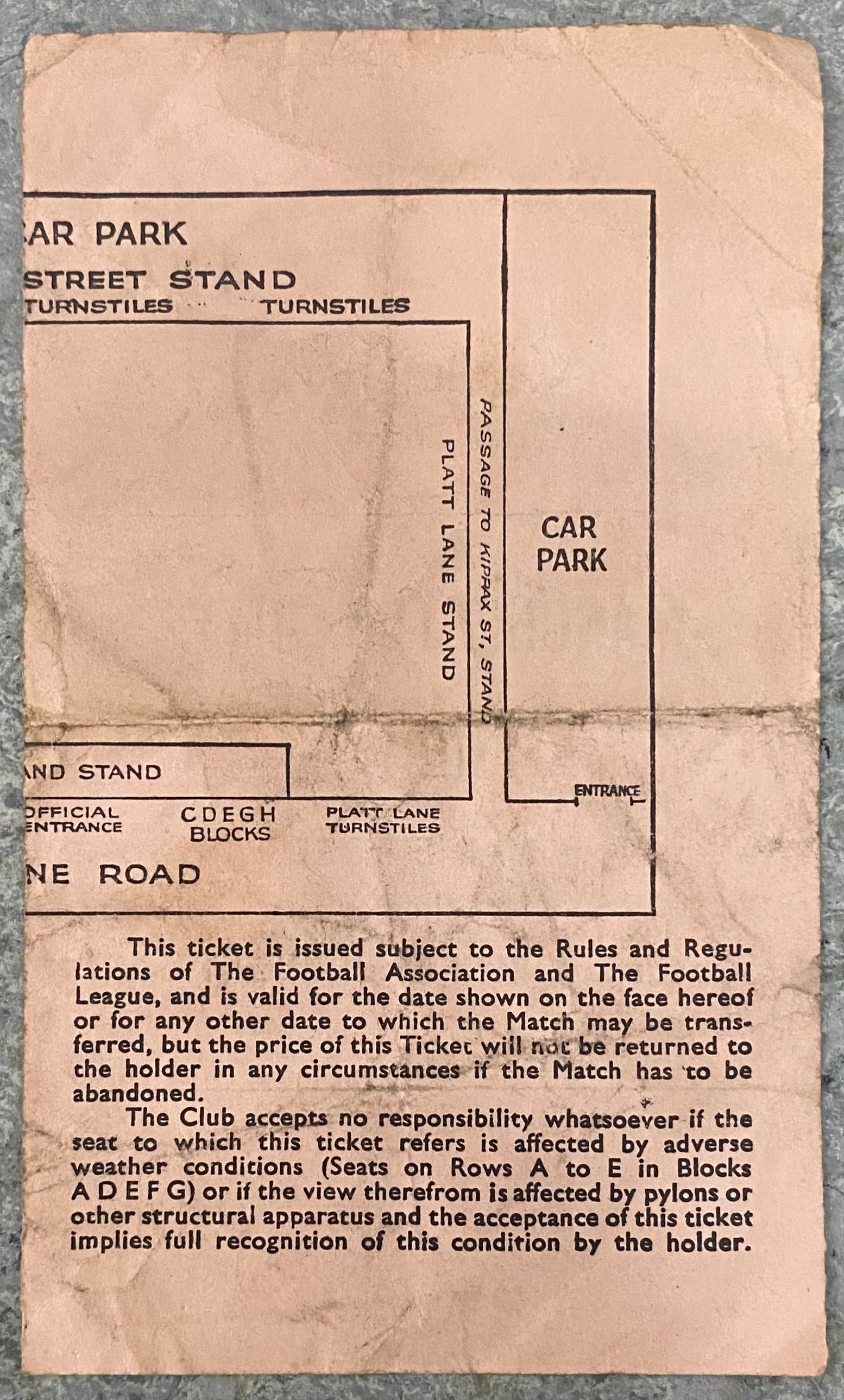 1964/65 ORIGINAL DIVISION 2 TICKET MANCHESTER CITY V BURY
