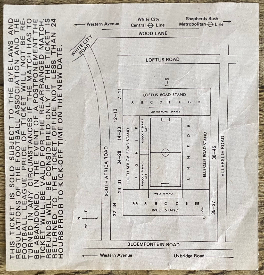 1985/86  ORIGINAL DIVISION ONE TICKET QUEENS PARK RANGERS V WEST HAM UNITED