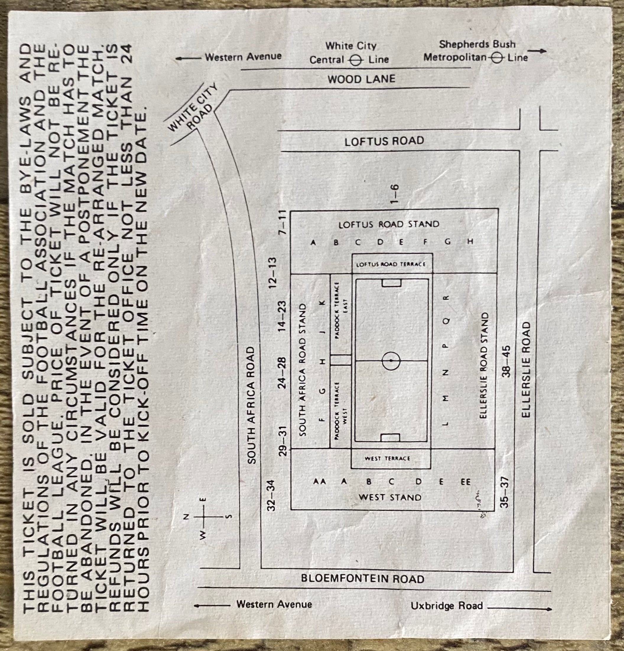 1985/86  ORIGINAL DIVISION ONE TICKET QUEENS PARK RANGERS V WEST HAM UNITED