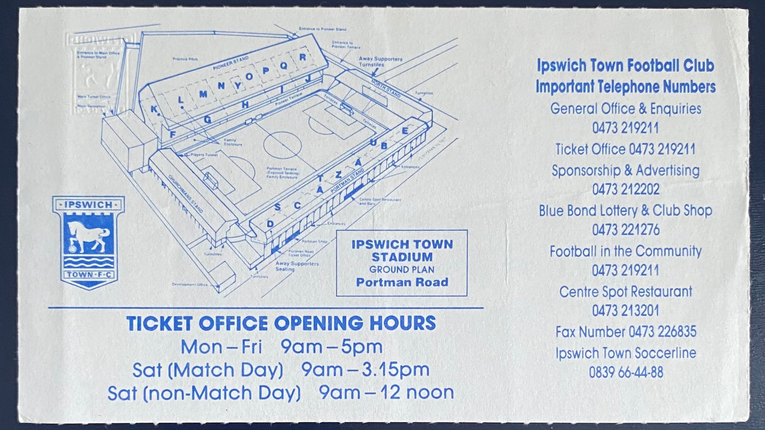 1992/93 ORIGINAL PREMIER LEAGUE TICKET IPSWICH TOWN V ASTON VILLA