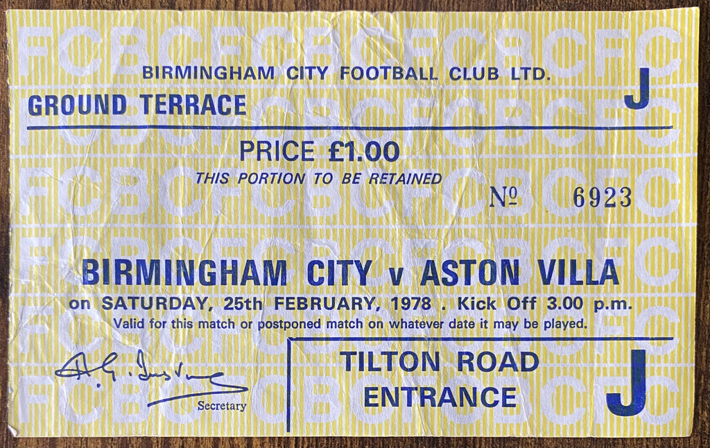 1977/78 ORIGINAL DIVISION 1 TICKET BIRMINGHAM CITY V ASTON VILLA