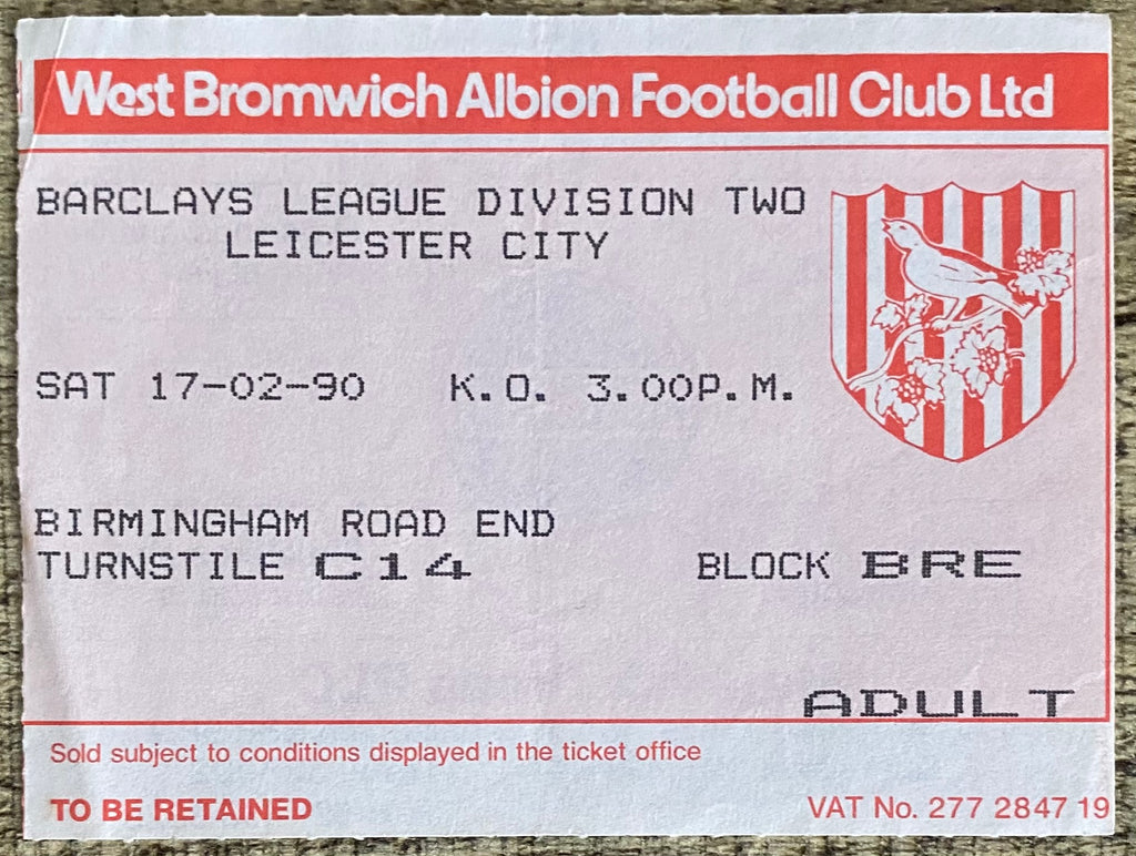 1989/90 ORIGINAL DIVISION 2 TICKET WEST BROMWICH ALBION V LEICESTER CITY