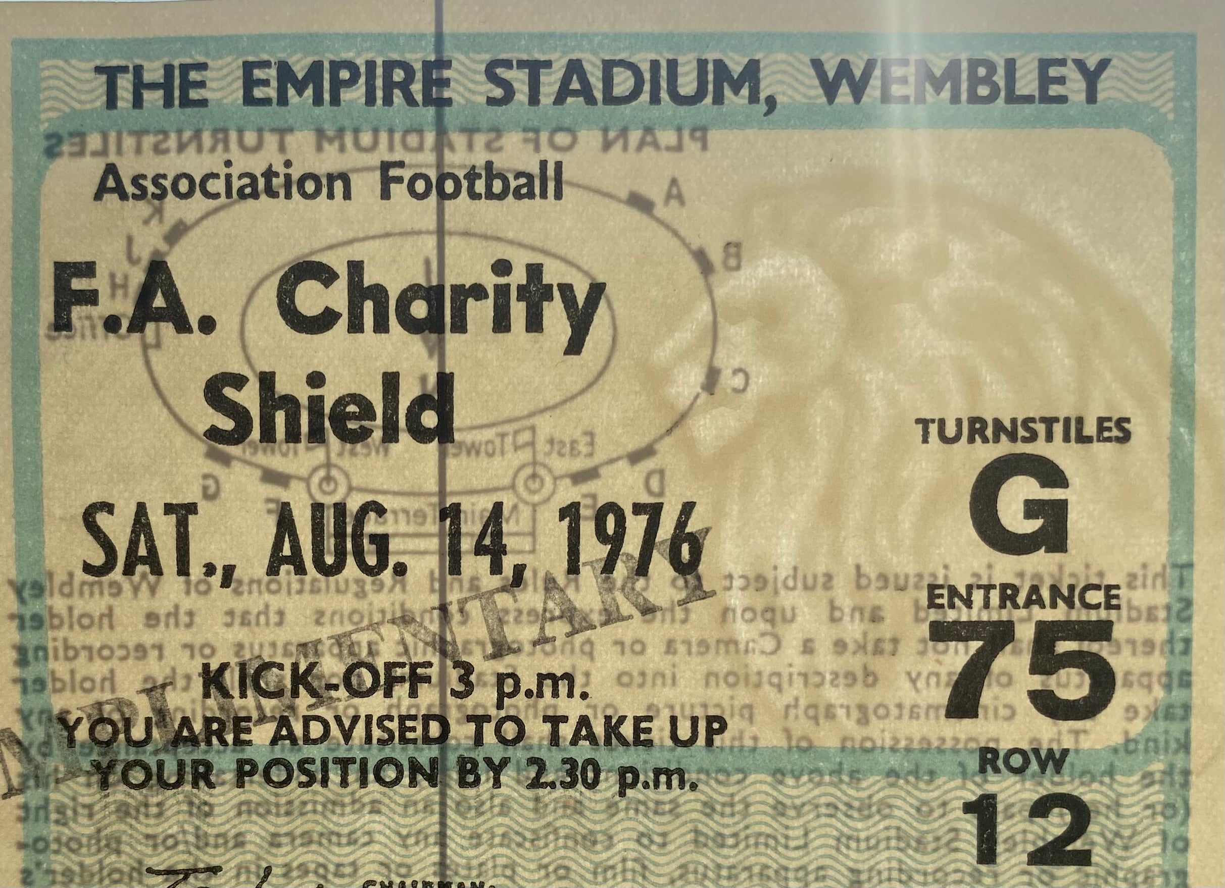 1976 ORIGINAL CHARITY SHIELD TICKET LIVERPOOL V SOUTHAMPTON