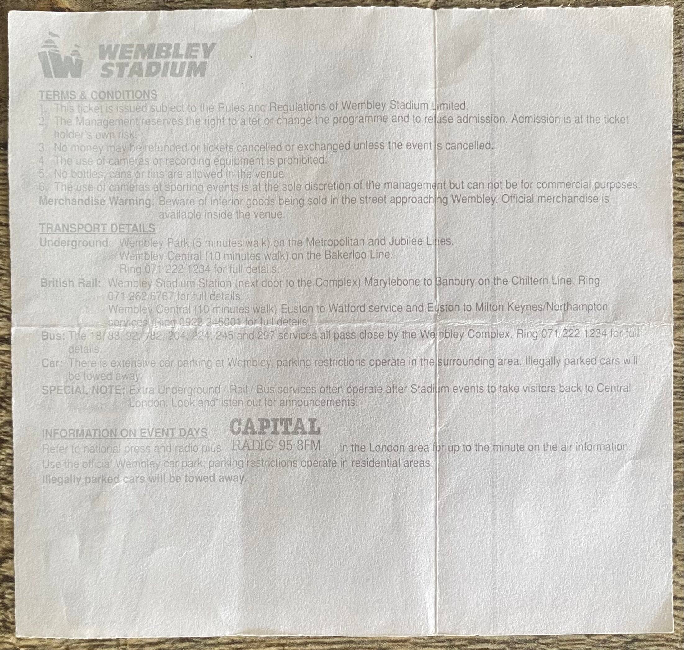 1992 ORIGINAL WORLD CUP QUALIFYING TICKET ENGLAND V TURKEY