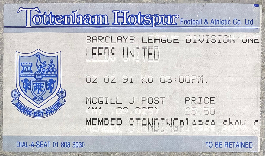 1990/91 ORIGINAL DIVISION 1 TICKET TOTTENHAM HOTSPUR V LEEDS UNITED