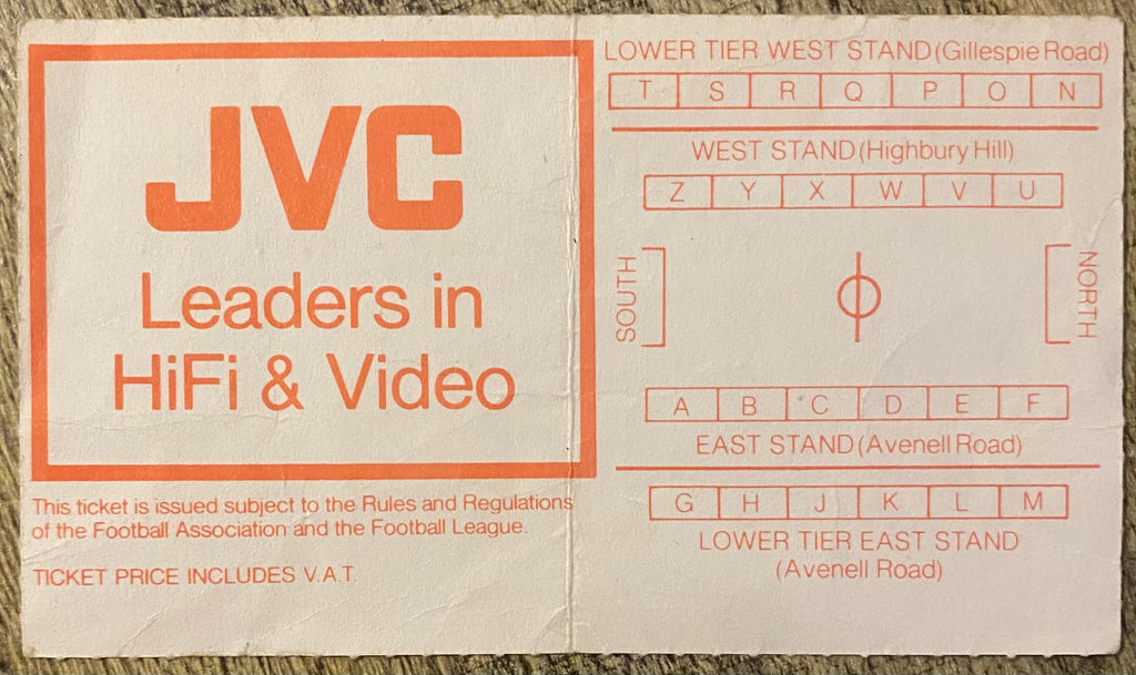 1983/84 ORIGINAL LEAGUE CUP 4TH ROUND  TICKET ARSENAL V WALSALL